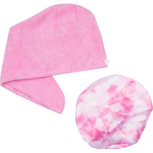 Cala SHOWER CAP & HAIR TURBAN (HOT PINK TIE DYE)