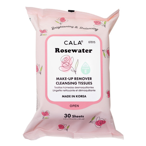 cala MAKEUP REMOVER CLEANSING TISSUES: ROSEWATER (30 SHEETS)