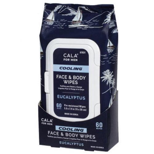 cala MEN'S COOLING FACE & BODY WIPES: EUCALYPTUS (60 SHEETS)