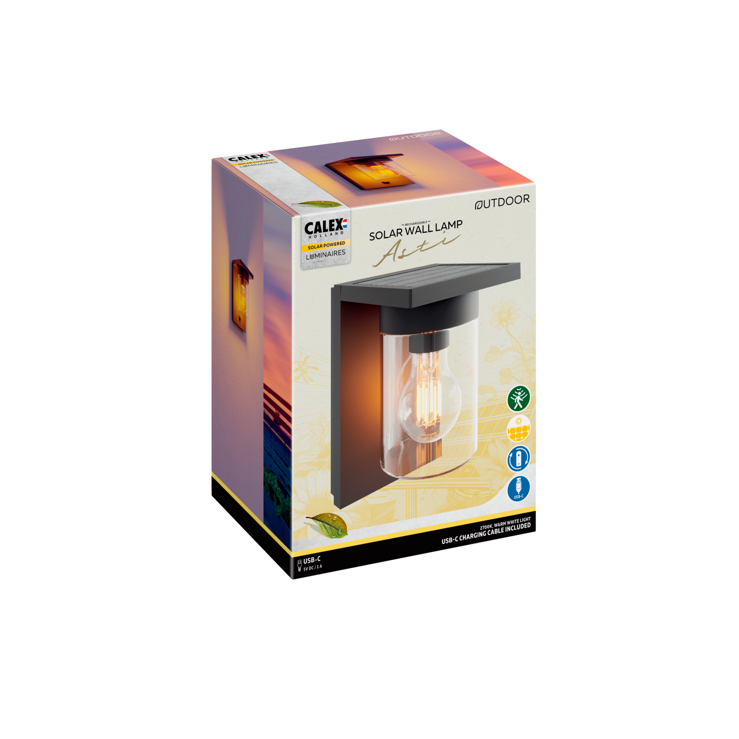 Calex Calex Asti Solar Wall Light - Black