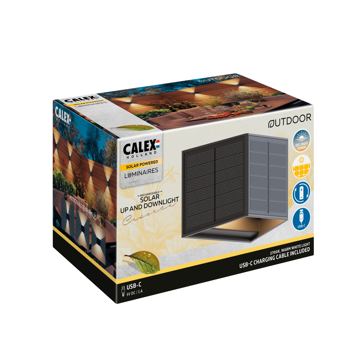 Calex Calex Caserta Solar Wall Light - Up & Down - Black