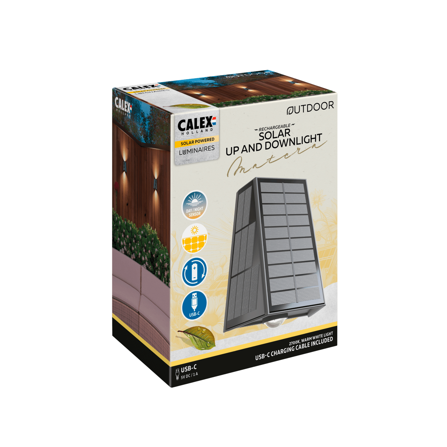 Calex Calex Matera Solar Wall Light - Up & Down - Black