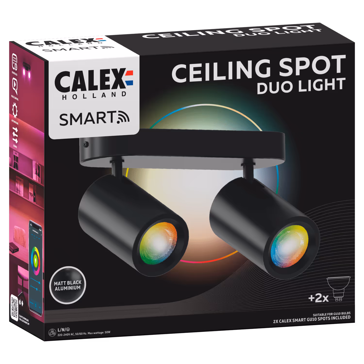 Calex Calex Smart Ceiling Light - 2 Light Spot - Black