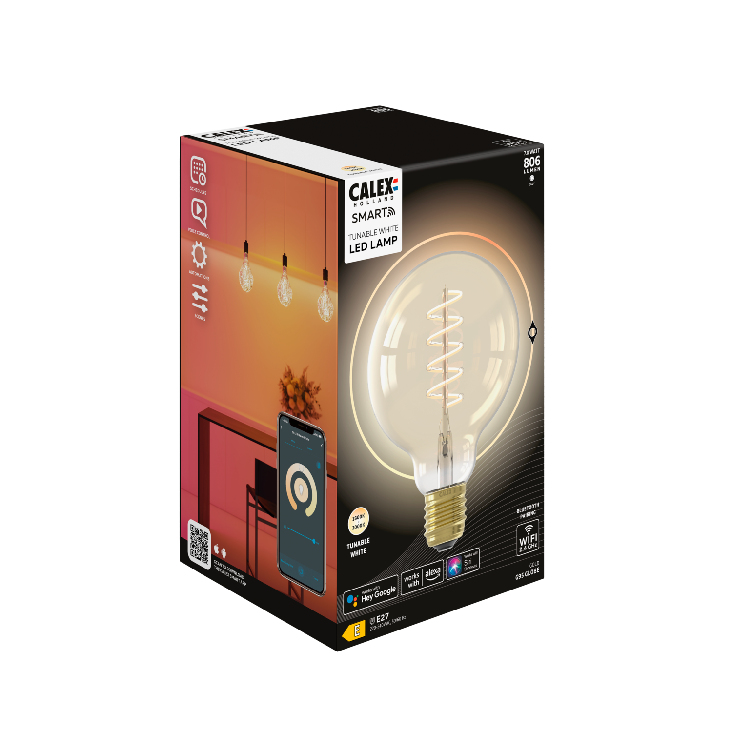 Calex Calex Smart Spiral LED Bulb - E27 - G95 - CCT - Gold