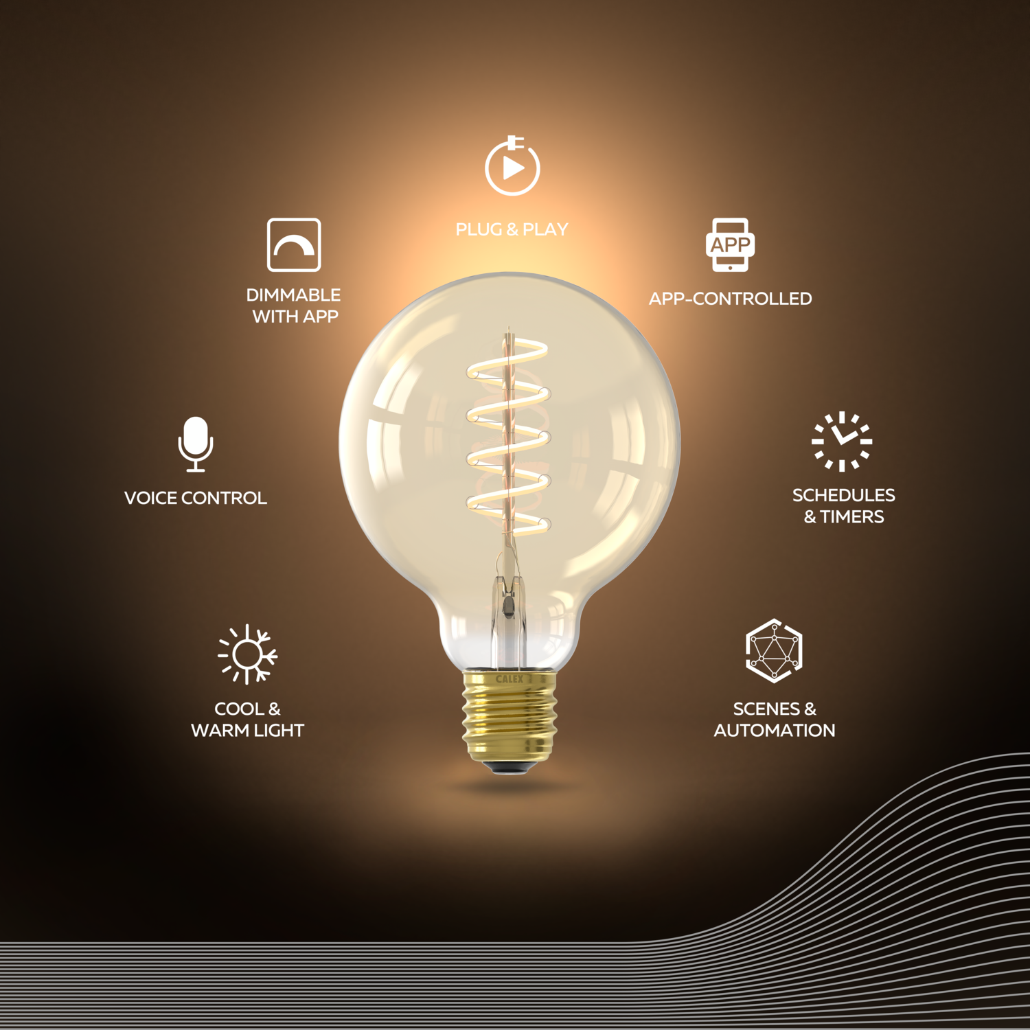 Calex Calex Smart Spiral LED Bulb - E27 - G95 - CCT - Gold