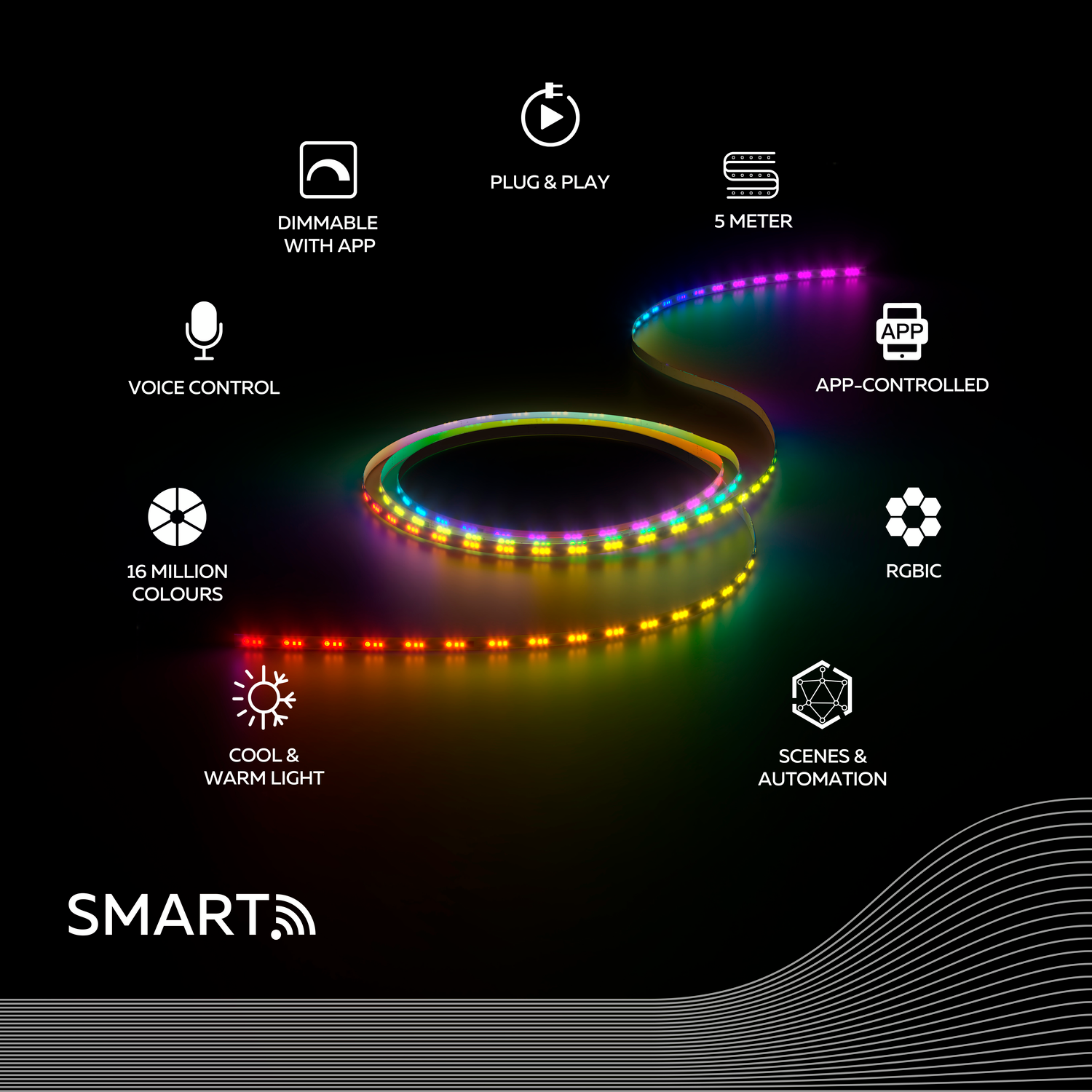 Calex Calex Smart Strip Light - 5m - RGBIC + CCT (UK Plug)