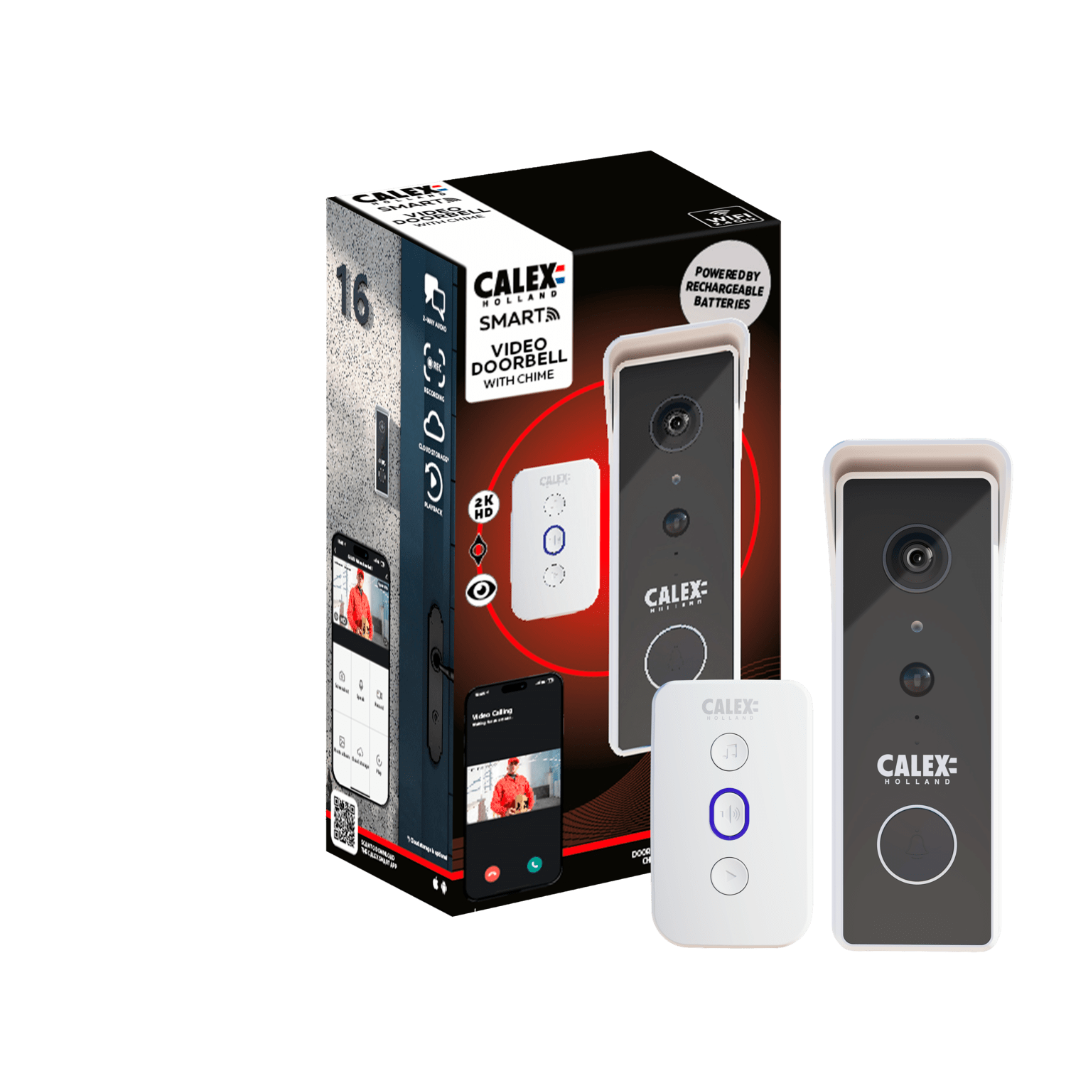 Calex Calex Smart Video Doorbell - 2K - Wireless - Black