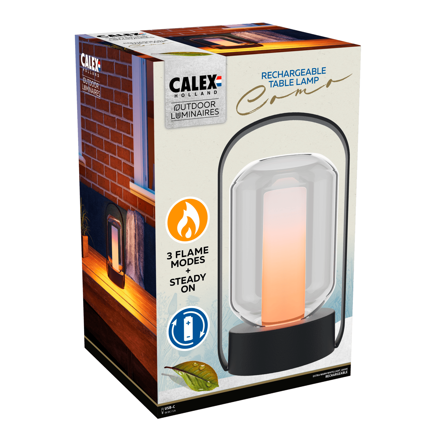 Calex Calex - Como - Outdoor - Rechargeable - Table Lantern - Flame - Black