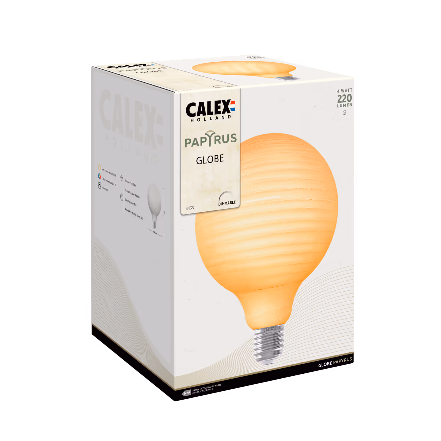 Calex Calex Globe - G125 - E27 - Filament - Papyrus - 4W - Dimmable