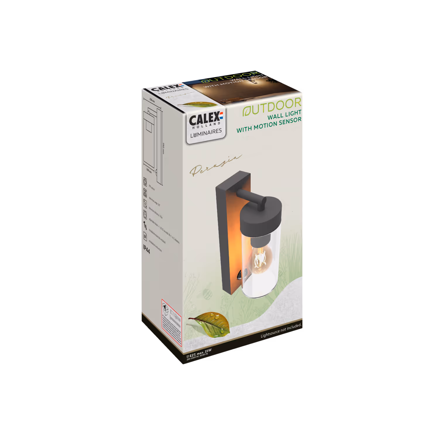 Calex Calex Perugia Wall Light - E27 - Motion Sensor - Black
