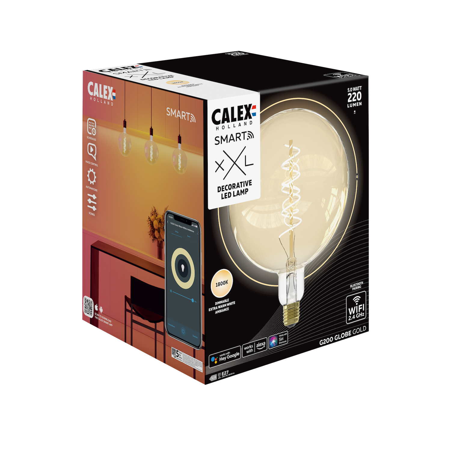 Calex Calex Smart LED Bulb - E27 - Filament - G200 - Gold - Warm White - 7W
