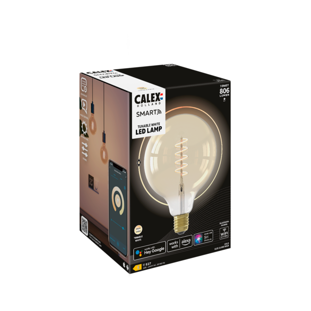 Calex Calex Smart Spiral LED Bulb - E27 - G125 - CCT - Gold