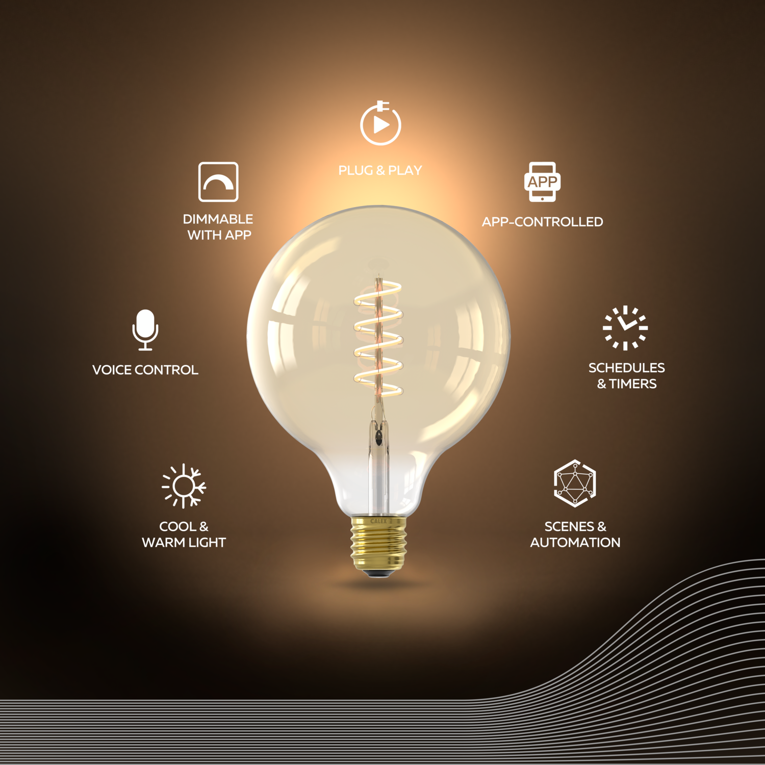 Calex Calex Smart Spiral LED Bulb - E27 - G125 - CCT - Gold