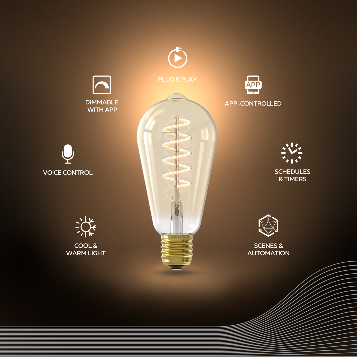 Calex Calex Smart Spiral LED Bulb - E27 - ST64 - CCT - Gold