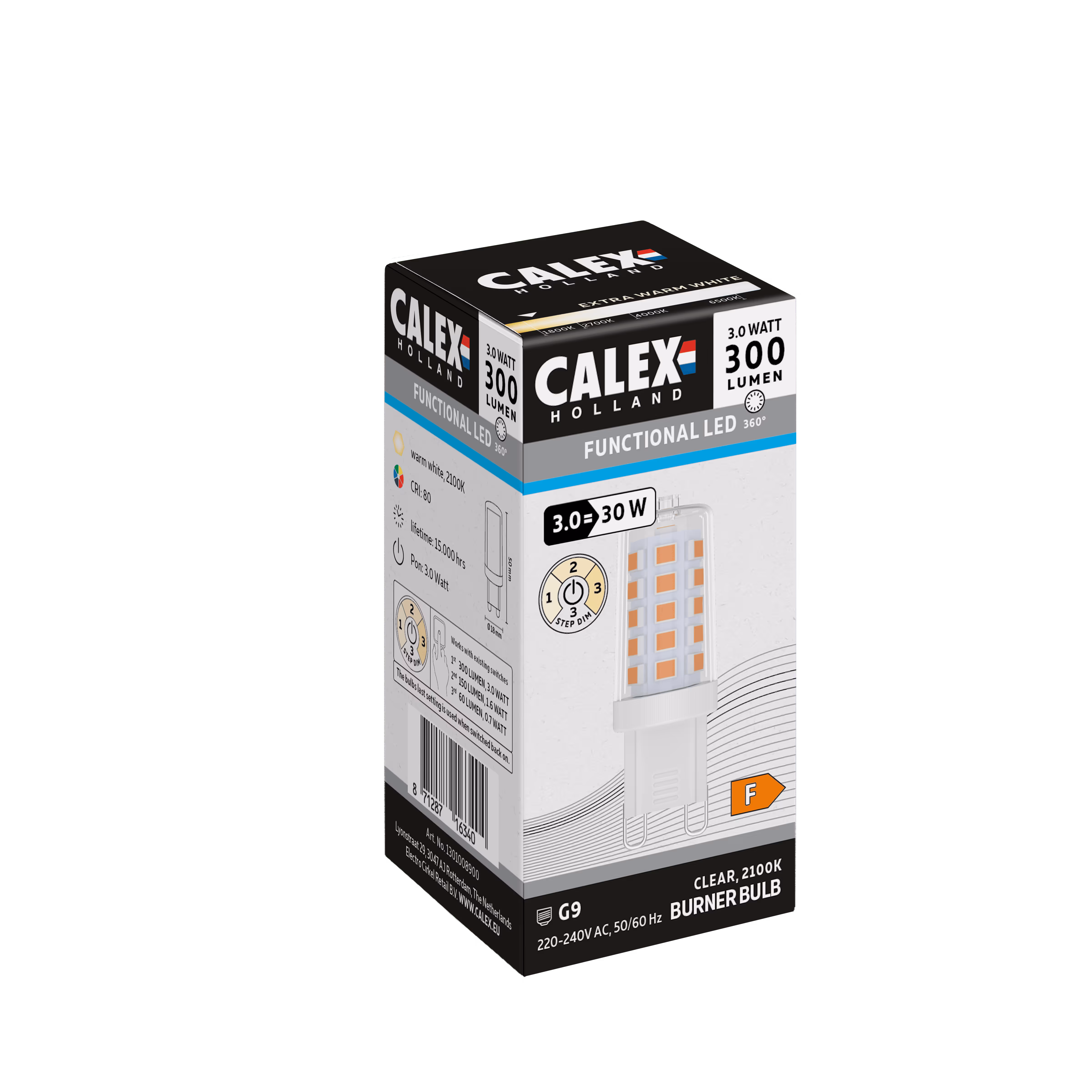 Calex Calex SMD Burner LED Lamp - G9 - Clear - 3W - 3 Step Dimming