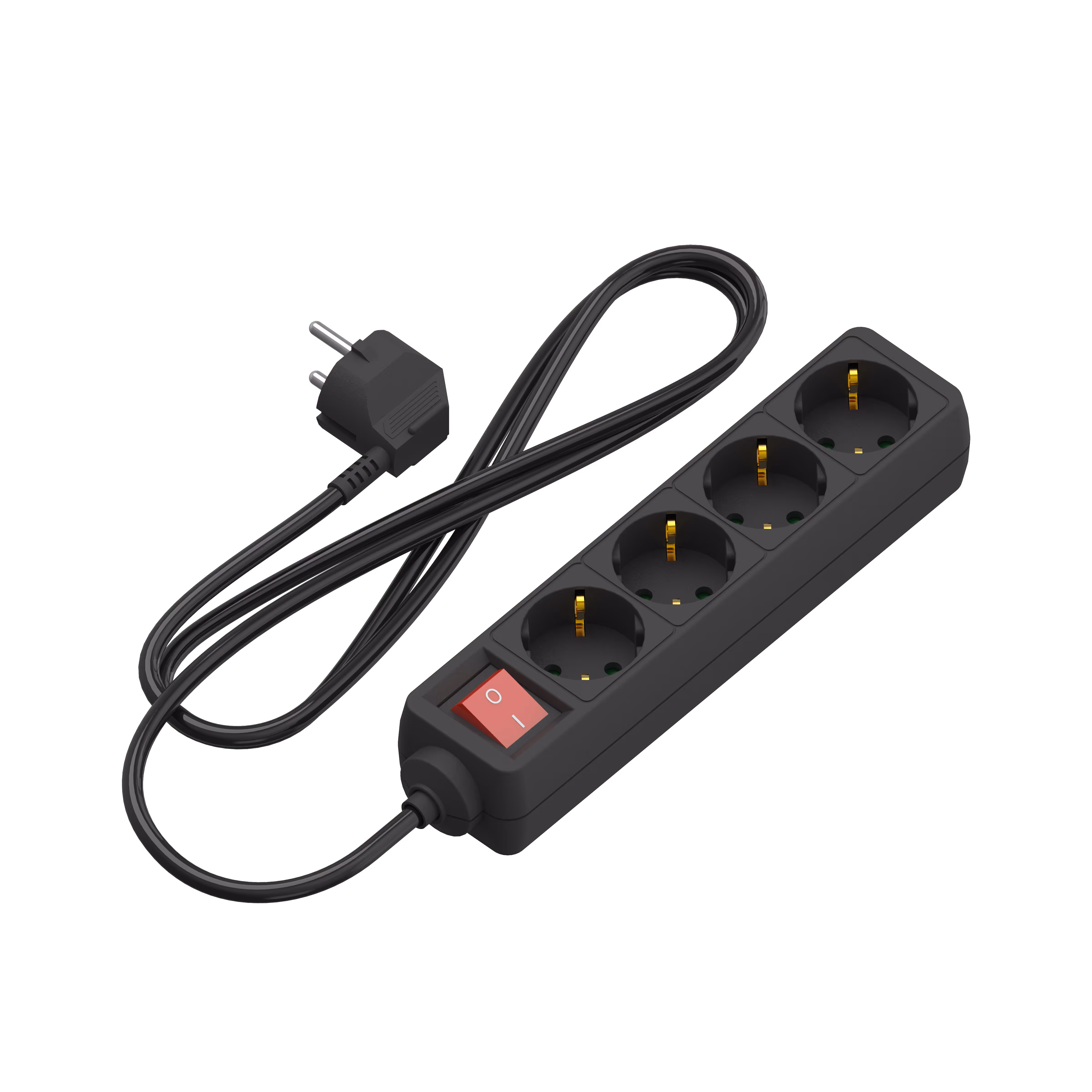 calex Calex - Table Socket - 4-way - RA + switch - 1.4m - Black 3x1.5mm2