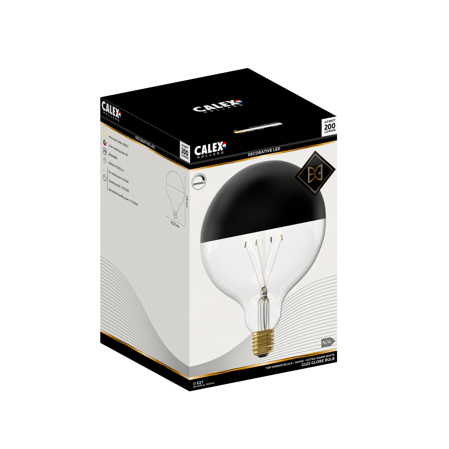 Calex Calex Top Mirror Bulb - E27 - Filament - G125 - Black - WarmWhite - 4W