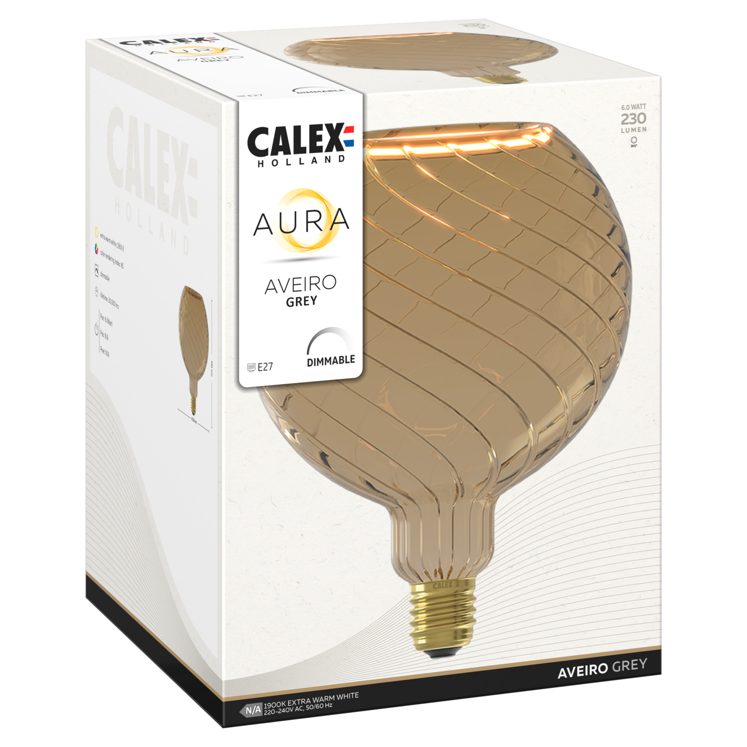 Calex Calex UK - Aura Aveiro - G150 - Grey - Straight Filament - E27 - 6W