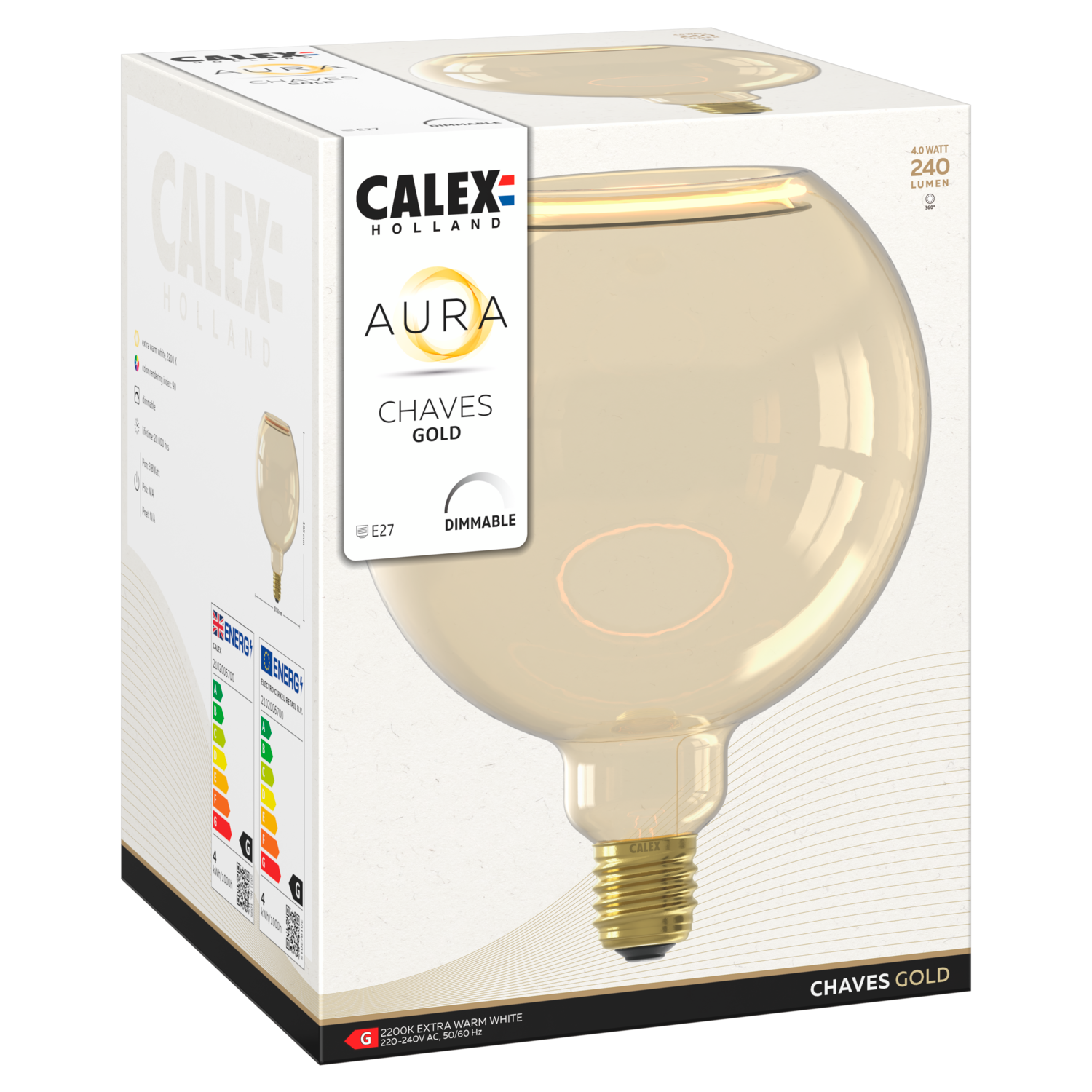 Calex Calex UK - Aura Chaves - G150 - Gold - Straight Filament - E27 - 4W