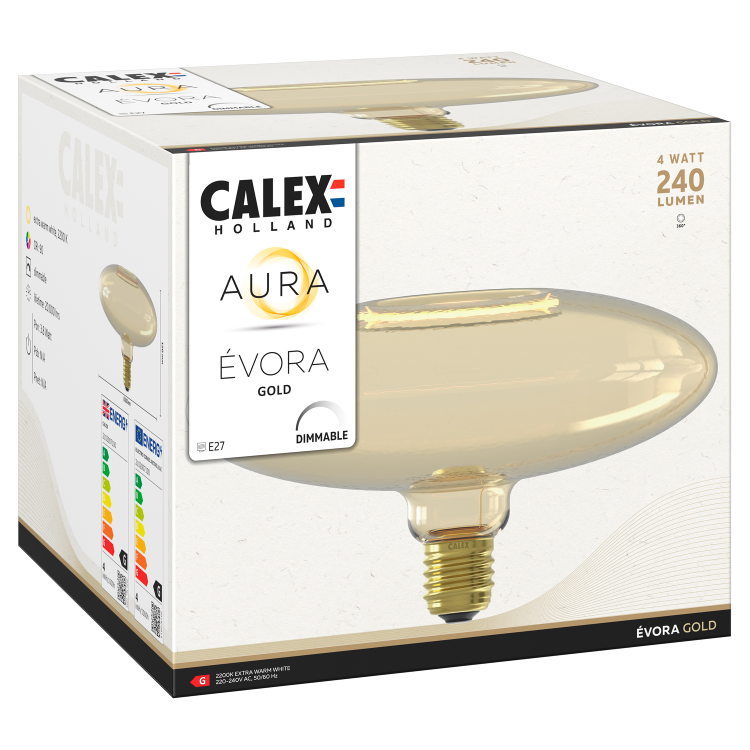 Calex Calex UK - Aura Evora - E220 - Gold - Straight Filament - E27 - 4W