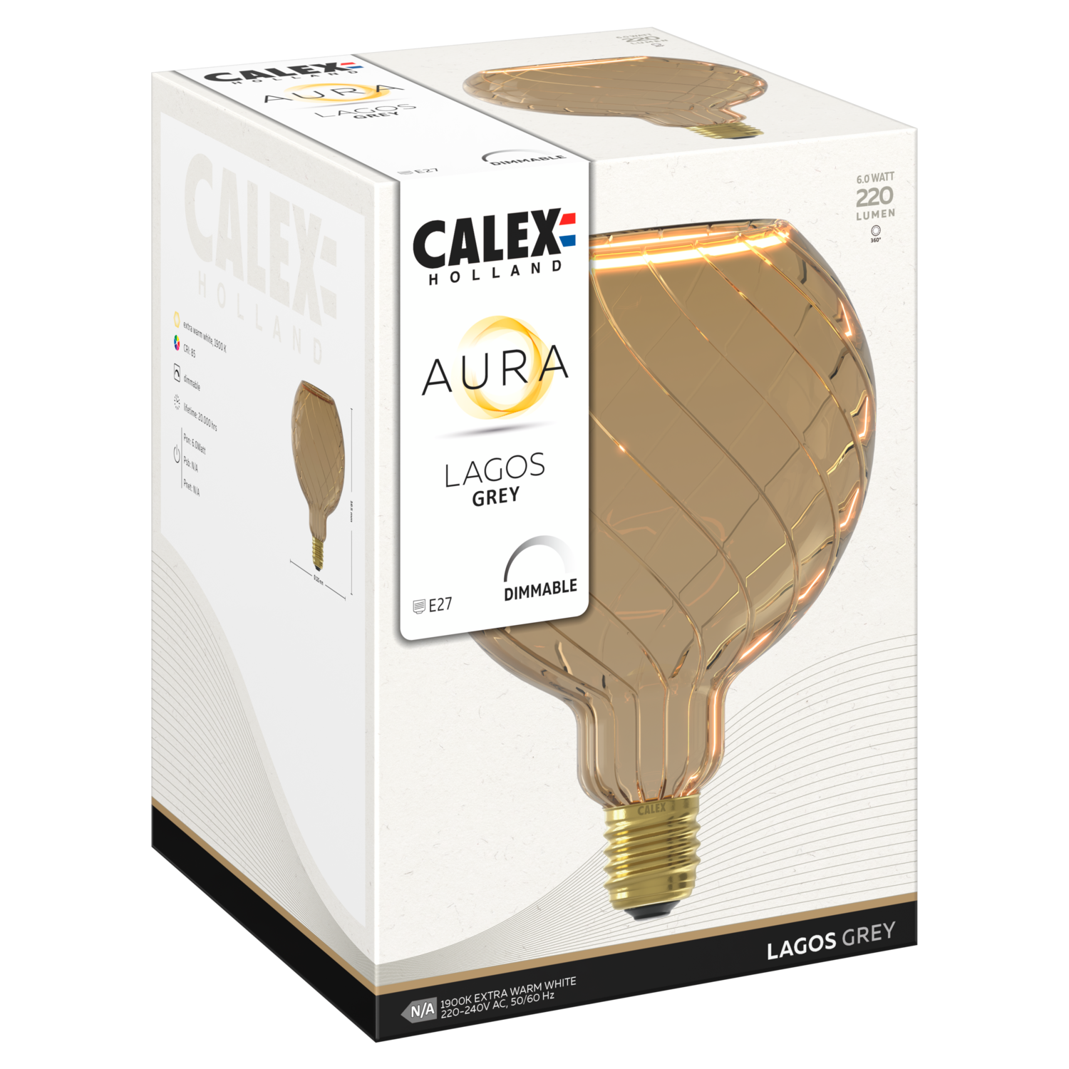 Calex Calex UK - Aura Lagos - G125 - Grey - Straight Filament - E27 - 6W