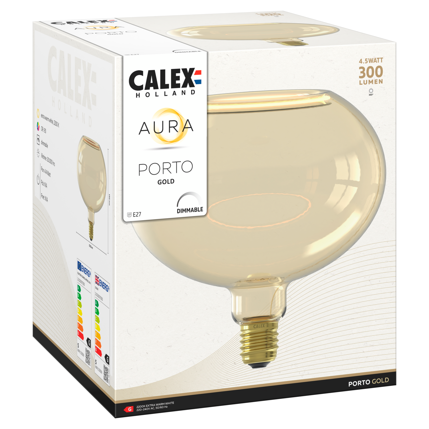 Calex Calex UK - Aura Porto - E200 - Gold - Straight Filament - E27 - 4.5W