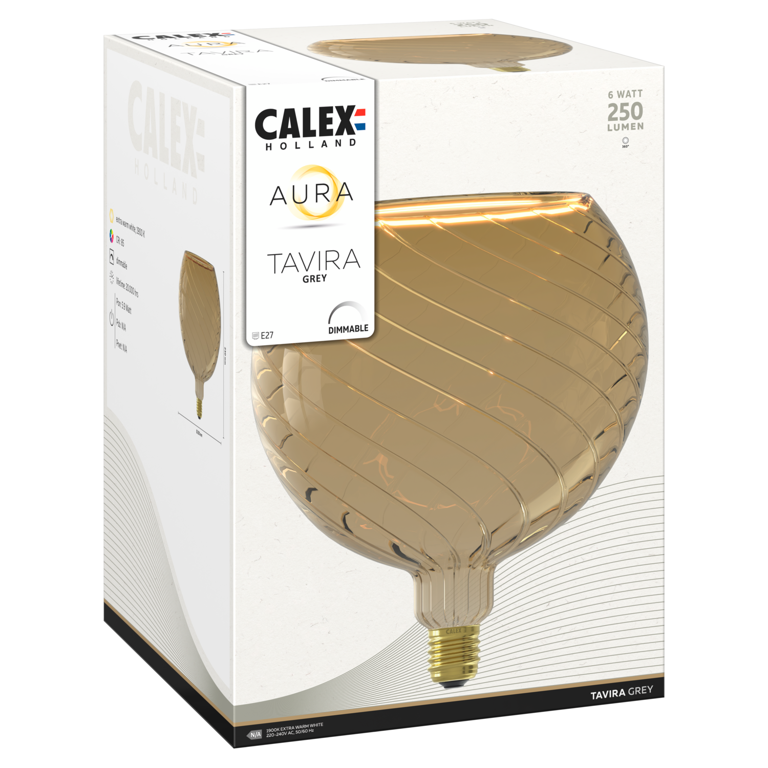Calex Calex UK - Aura Tavira - G200 - Grey - Straight Filament - E27 - 6W