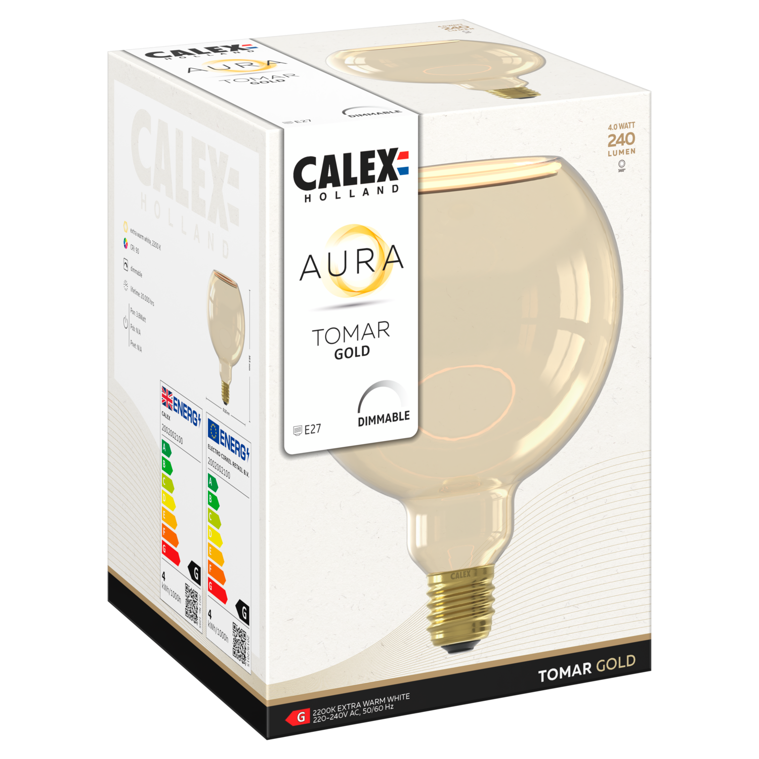 Calex Calex UK - Aura Tomar - G125 - Gold - Straight Filament - E27 - 4W