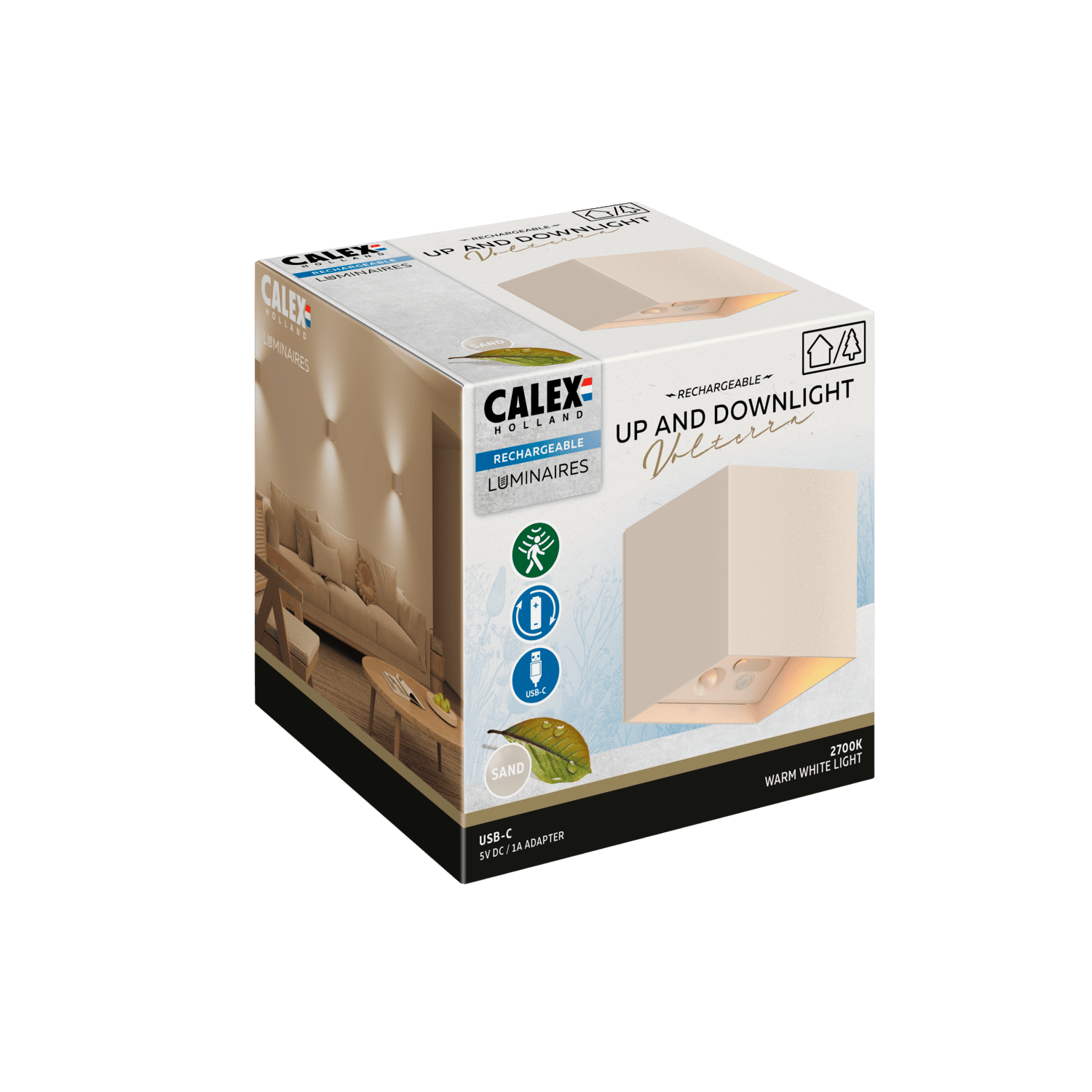 Calex Calex Volterra Rechargeable Wall Light - Up & Down - Sand