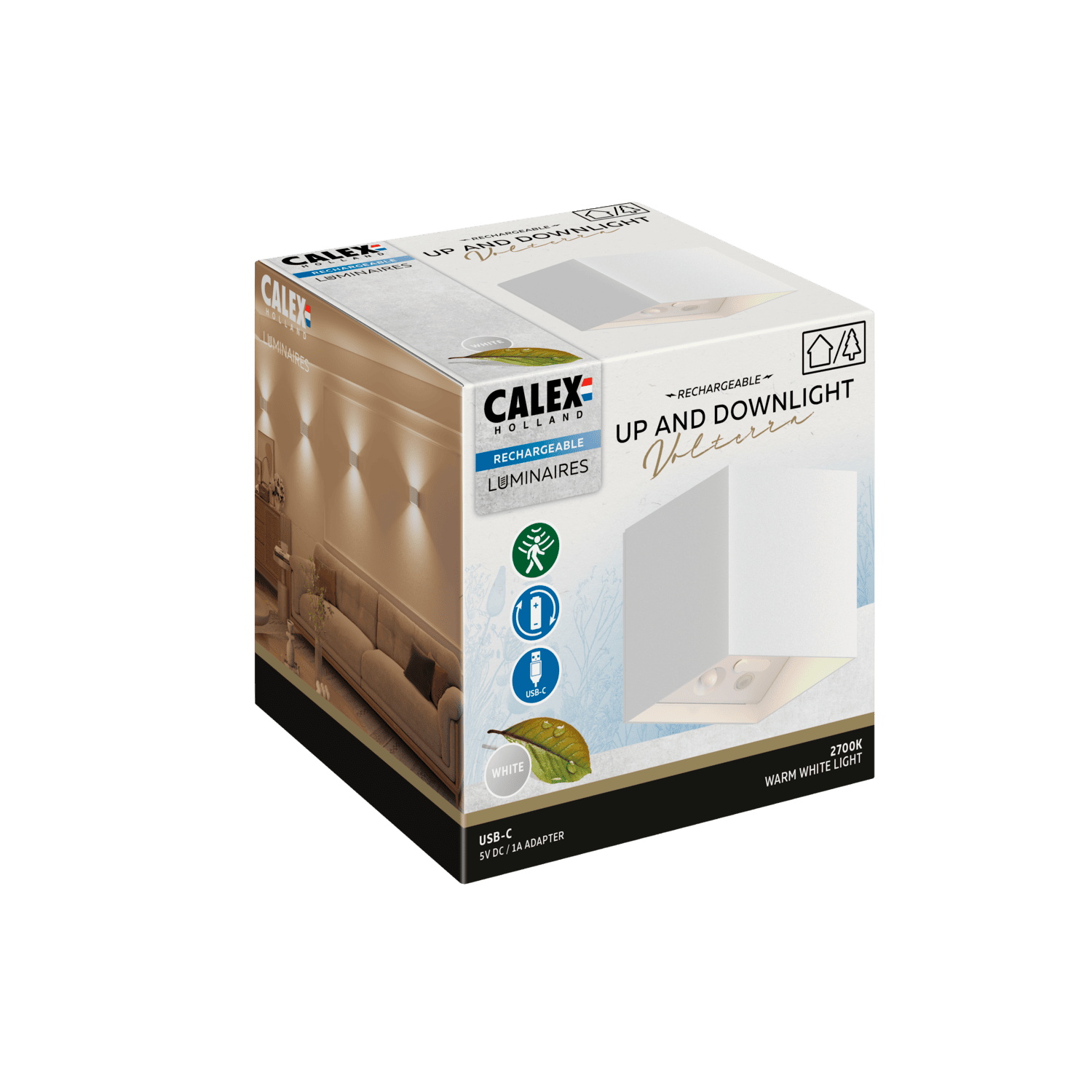 Calex Calex Volterra Rechargeable Wall Light - Up & Down - White