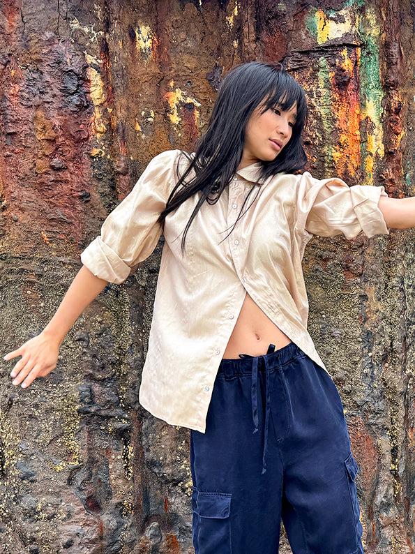 cali dreaming Collared Boy Shirt (Gold Weave)