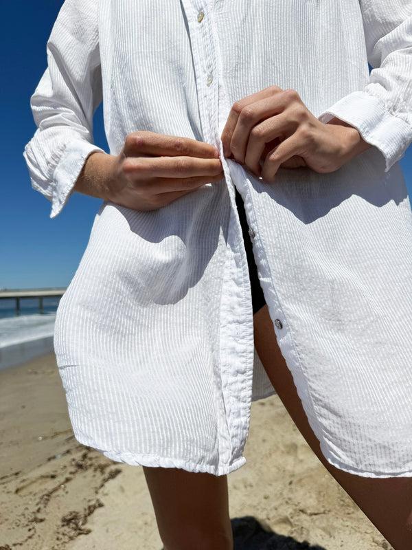 Cali Dreaming Lido Shirt Dress (Silk Cotton Stripe)