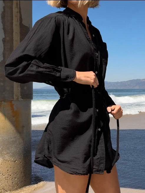 cali dreaming Lido Shirt Dress (Silk Cotton Stripe)
