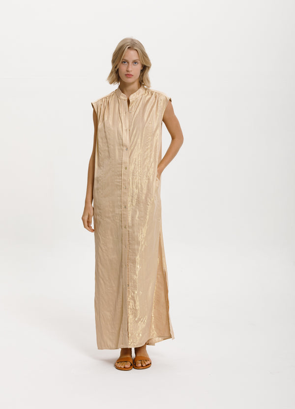 cali dreaming Sleeveless Shirt Dress (Gold Weave)