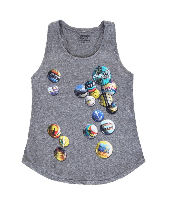 california vintage California buttons Tank Heather Grey