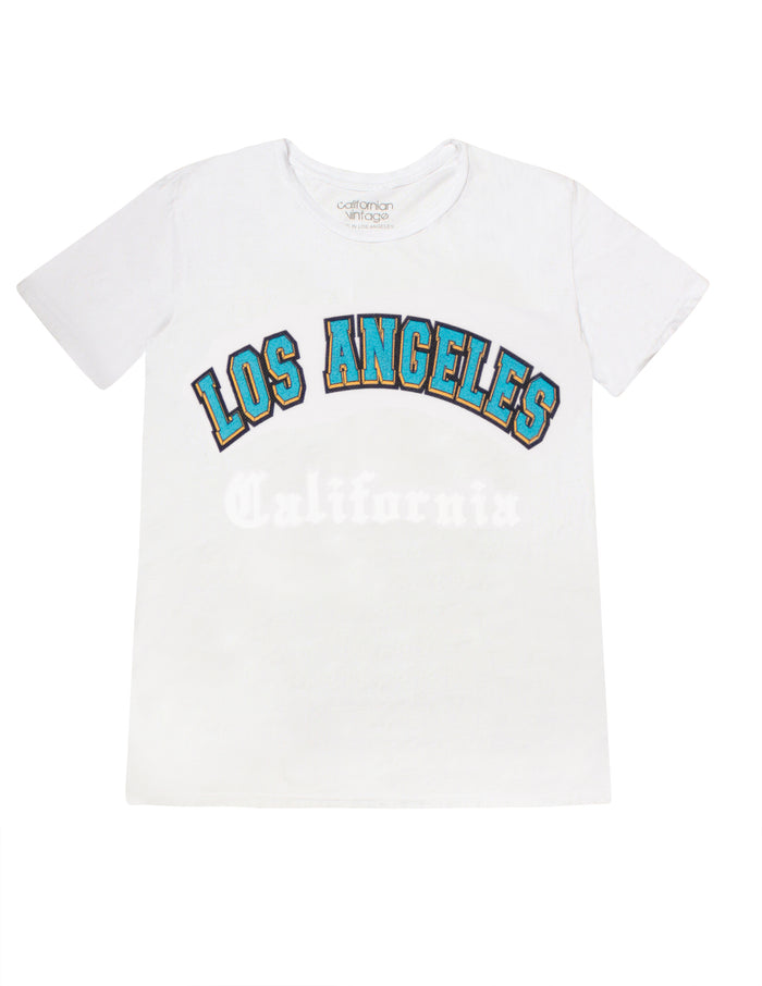 california vintage Letterman M Tee White White