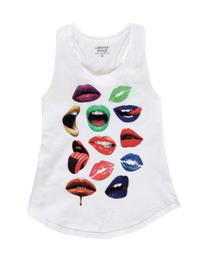 california vintage Lips Tank White