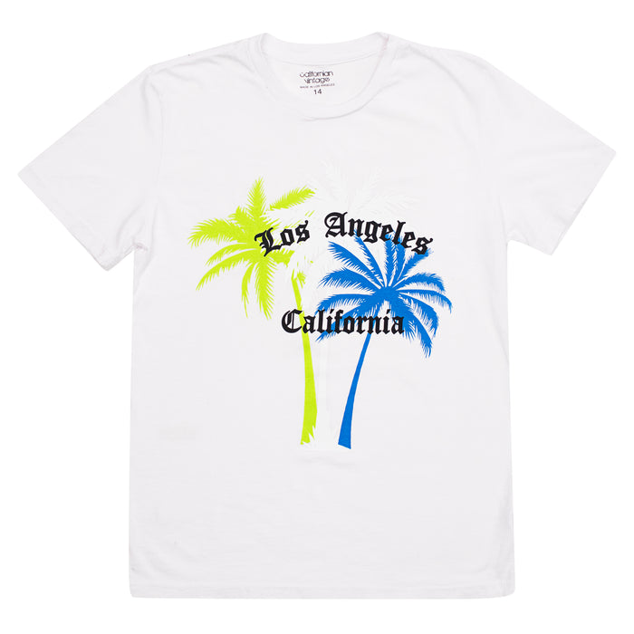 california vintage Palms L.A. M Tee White White