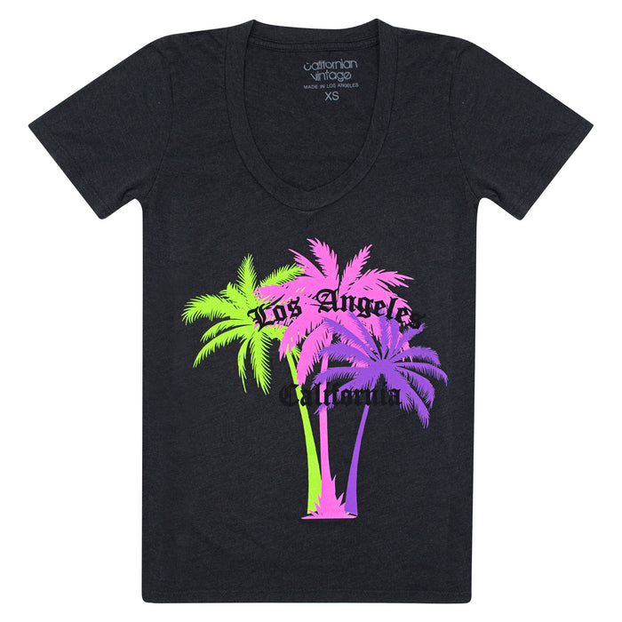 california vintage Palms L.A. W Tee V Neck Charcoal