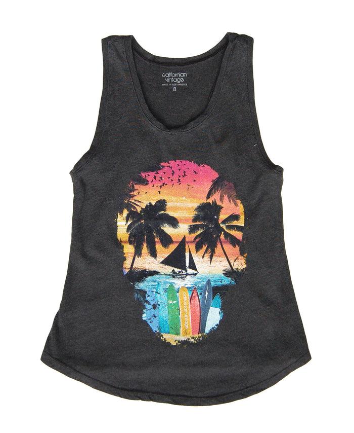 california vintage Skull Beach Tank Charcoal