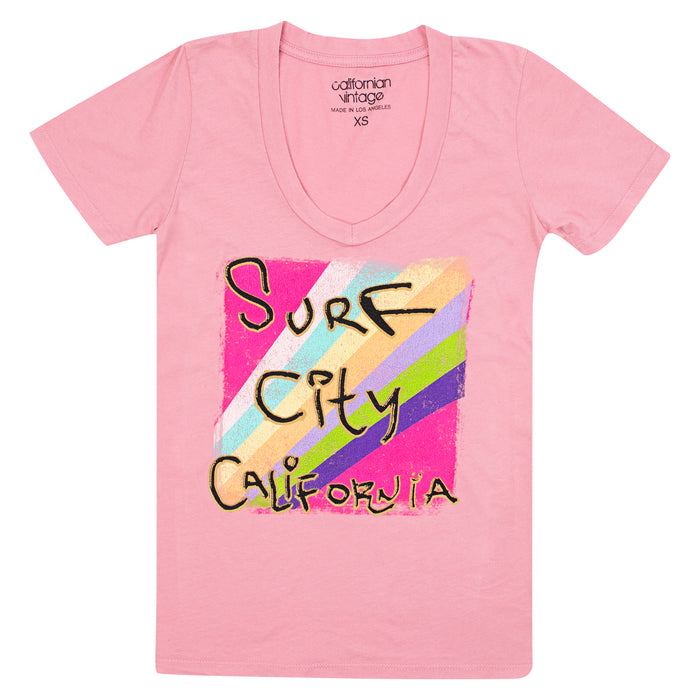 california vintage Spray W Tee V Neck Pink