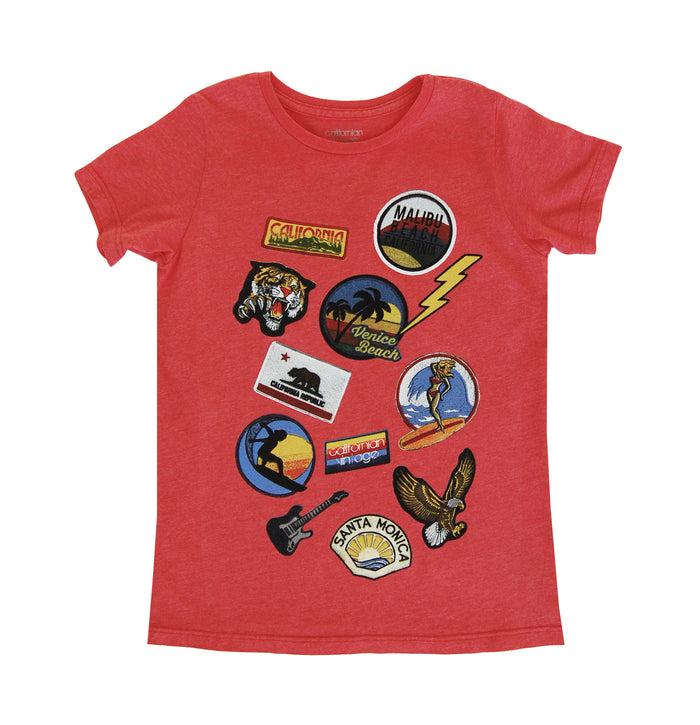 california vintage Surf Patches Tee Red