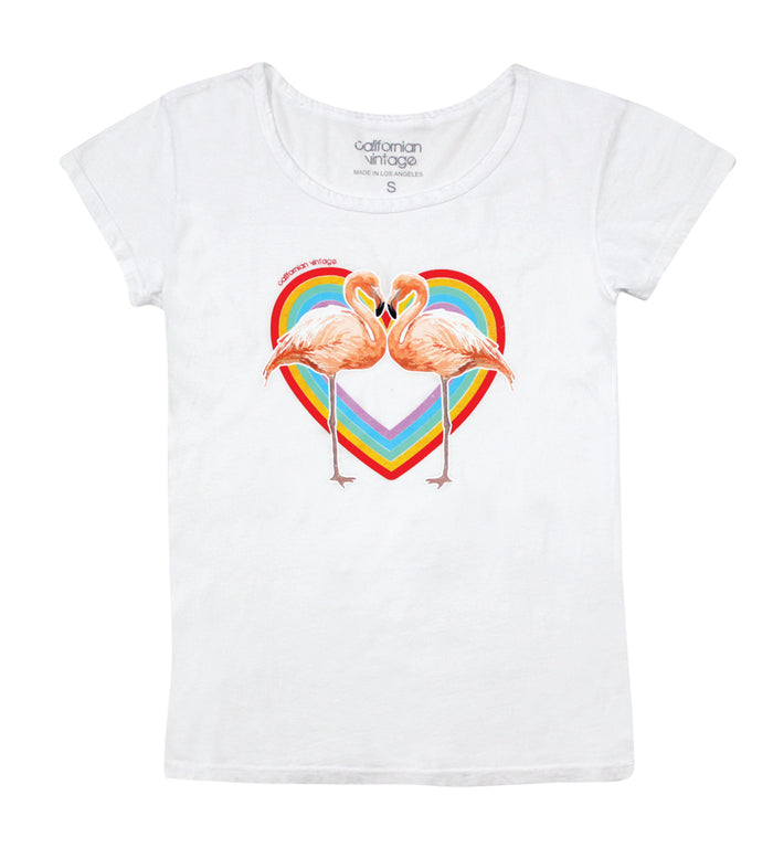 california vintage White Heart Flamingo Tee White