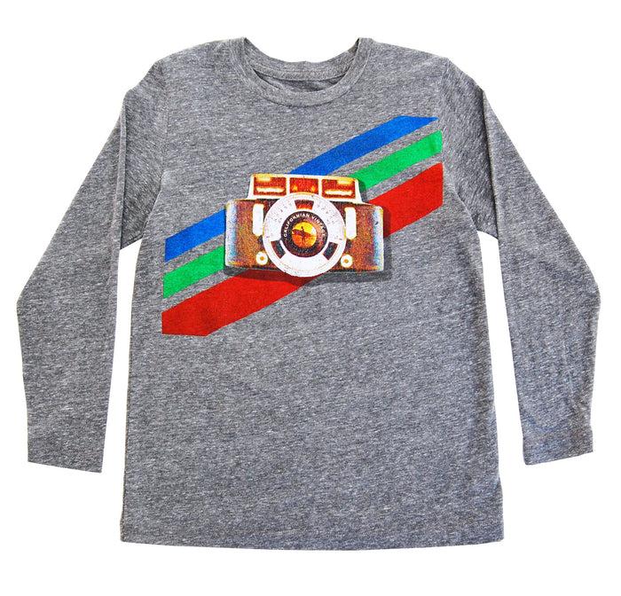 california vintage Camera Crew Neck Tee LS Heather Grey