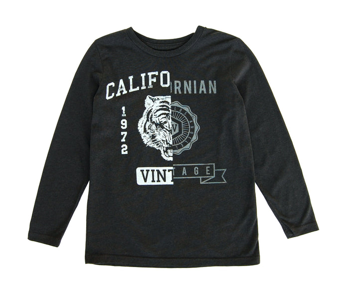 california vintage College Crew Neck Tee LS Charcoal