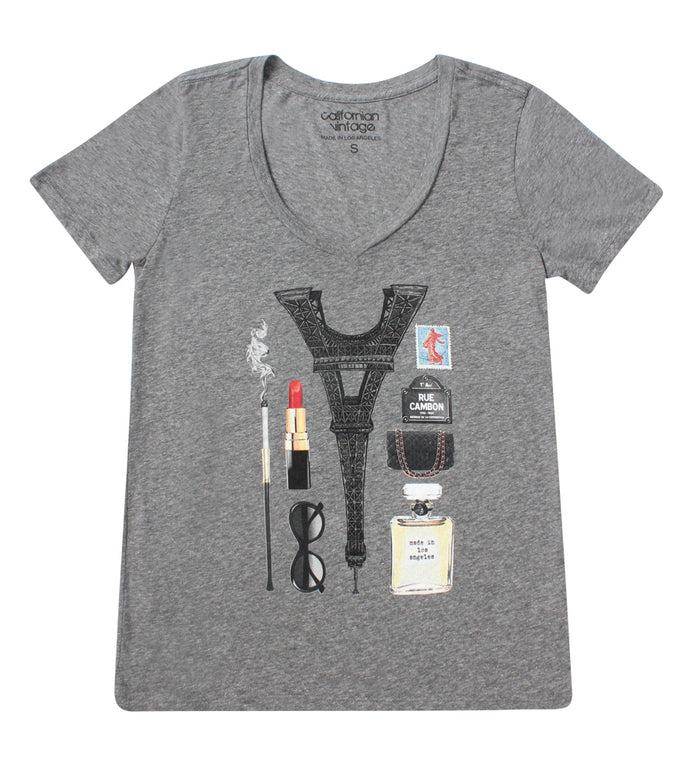 california vintage Heather Grey Coco V-Neck Tee Heather Grey