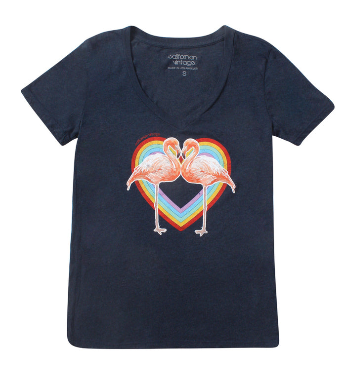 California Vintage Heather Grey Flamingo Heart V-Neck Tee Heather Grey