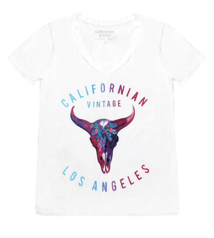 california vintage White Pink Desert V-Neck Tee White