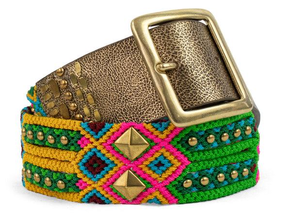 calleen cordero 1.75" Woven Belt Neo Gold w/ Brass Art
