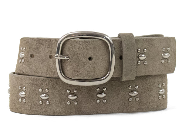 calleen cordero Abeja 1.25" Belt Stone Suede w/ Nickel Art